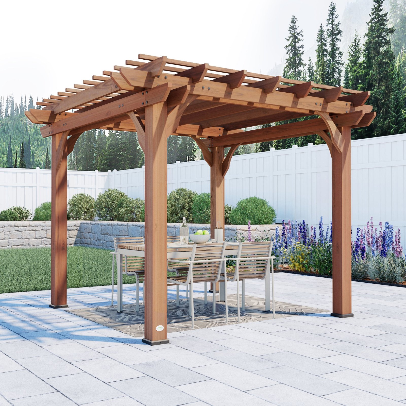 10×10 Cedar Pergola – Brown – Durable Outdoor Patio Shade Structure - Image 4