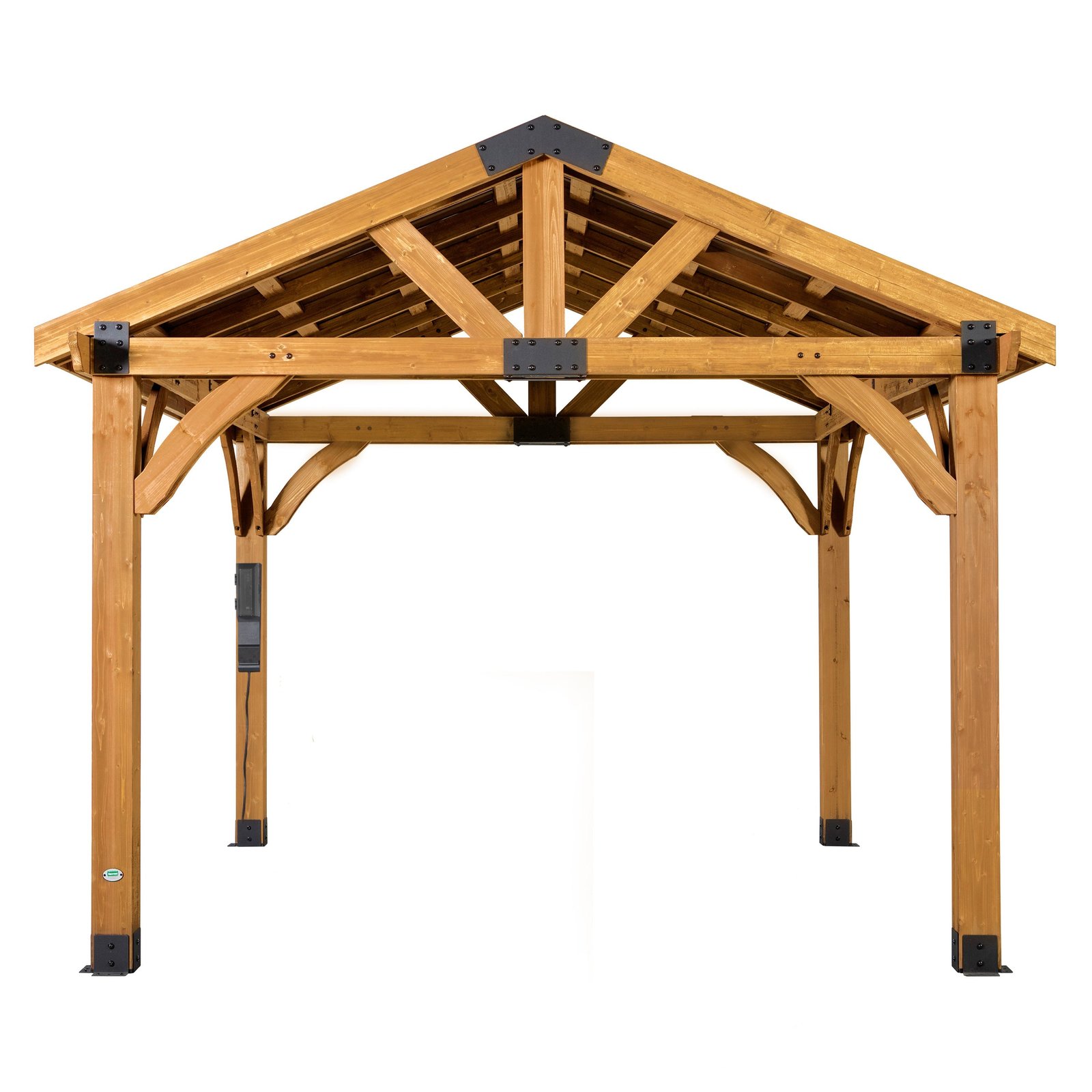12×10 Arlington Cedar Wood Gazebo with Steel Roof & Built-In PowerPort™ – Light Brown