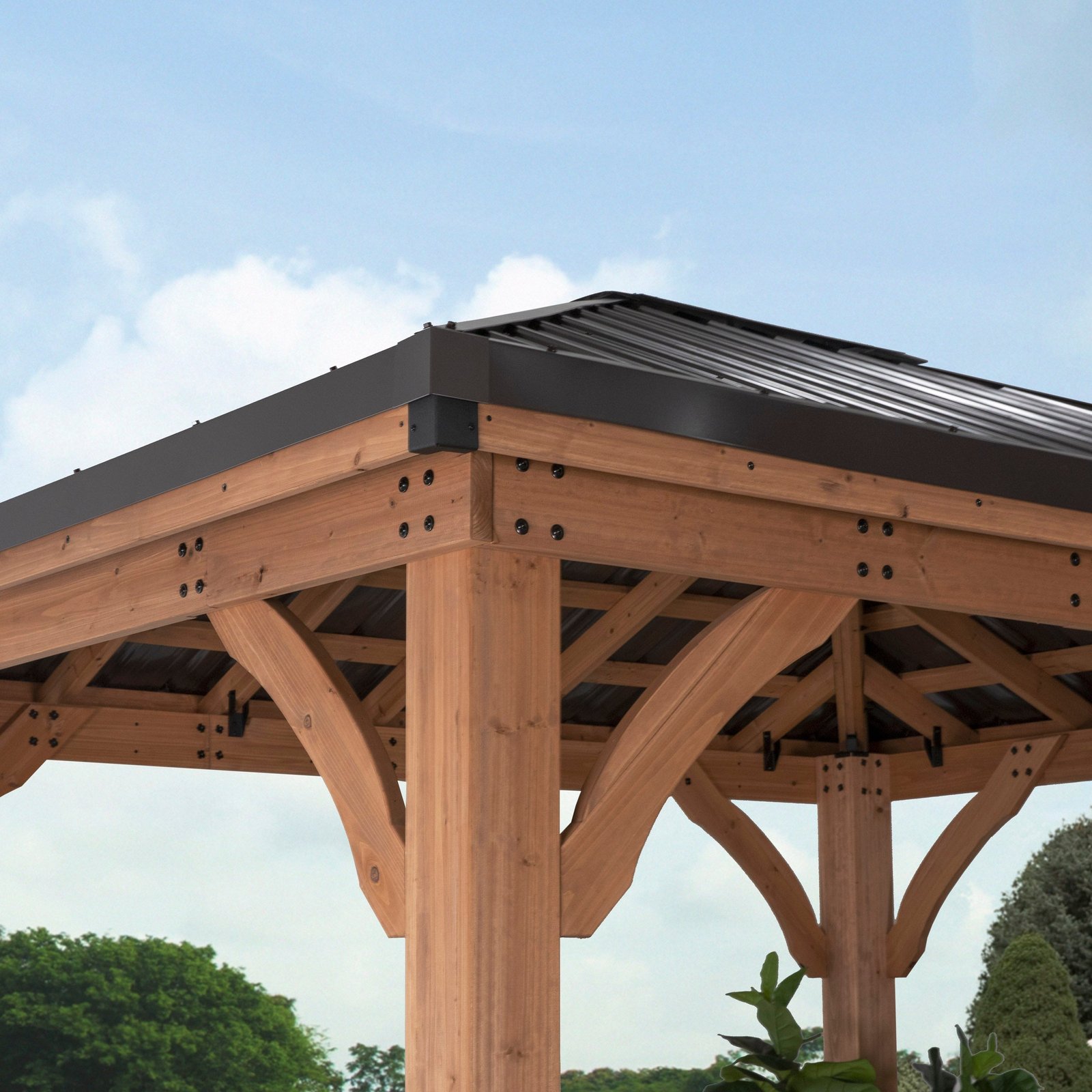 10×10 Barrington Cedar Wood Gazebo with Steel Roof & PowerPort™ – All-Weather Outdoor Structure - Image 4