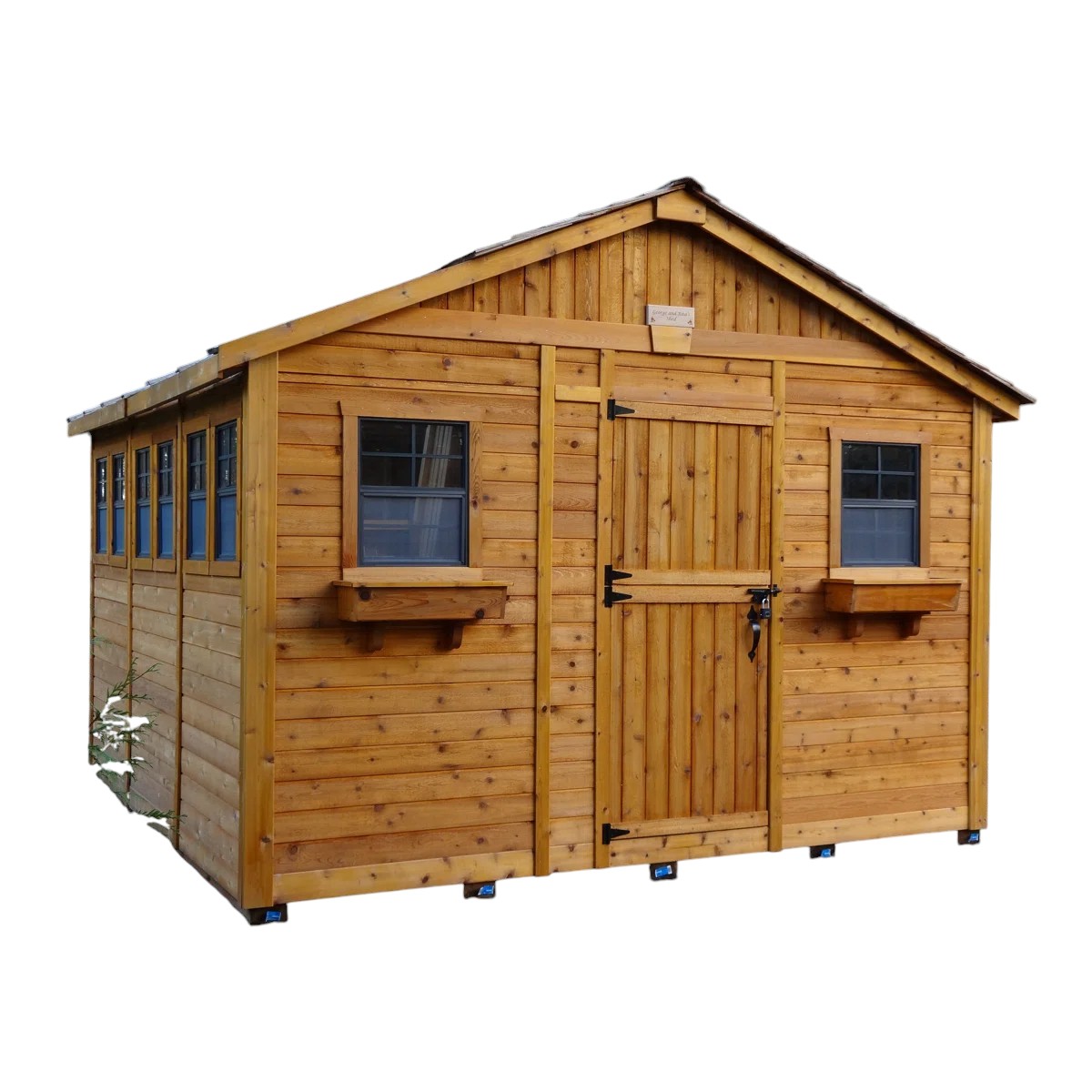 12 ft. W x 12 ft. D Cedar Wood Sunshed Garden Shed with Skylight, 10 Windows & Shelving