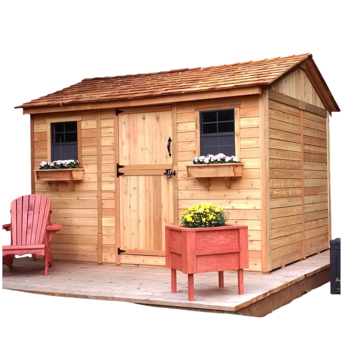 12 ft. W x 8 ft. D Cabana Cedar Wood Garden Shed with Windows, Shingles & Flower Box
